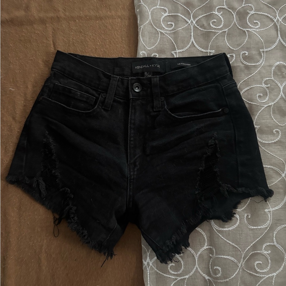 Kendall & Kylie Black Frayed Jean Shorts
